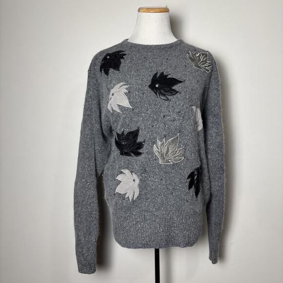 Donagain VTG Silk Wool Blend 3D Sweater Size L Indie Cottage Retro Monochrome - Picture 1 of 9